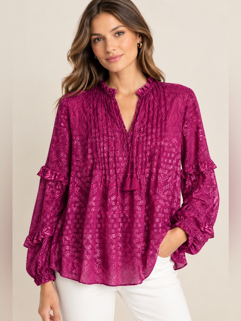 Hale Bob Bohemian Style Ruffle  Blouse